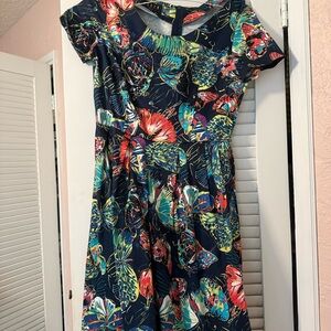 Floral and butterfly print Short Sleeve Dress